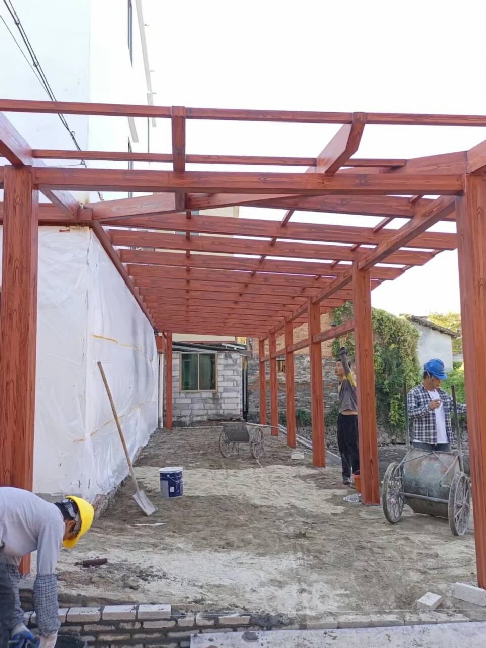 钢结构金属面木纹漆源头批发#铁艺花架#仿古建筑#凉亭廊架