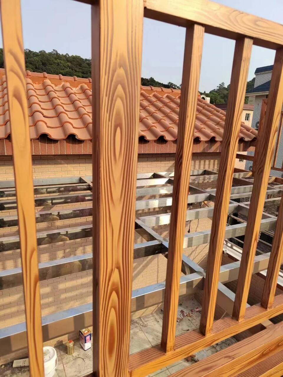 栈道护栏木纹漆施工厂家#不锈钢#长廊花架#廊架护栏